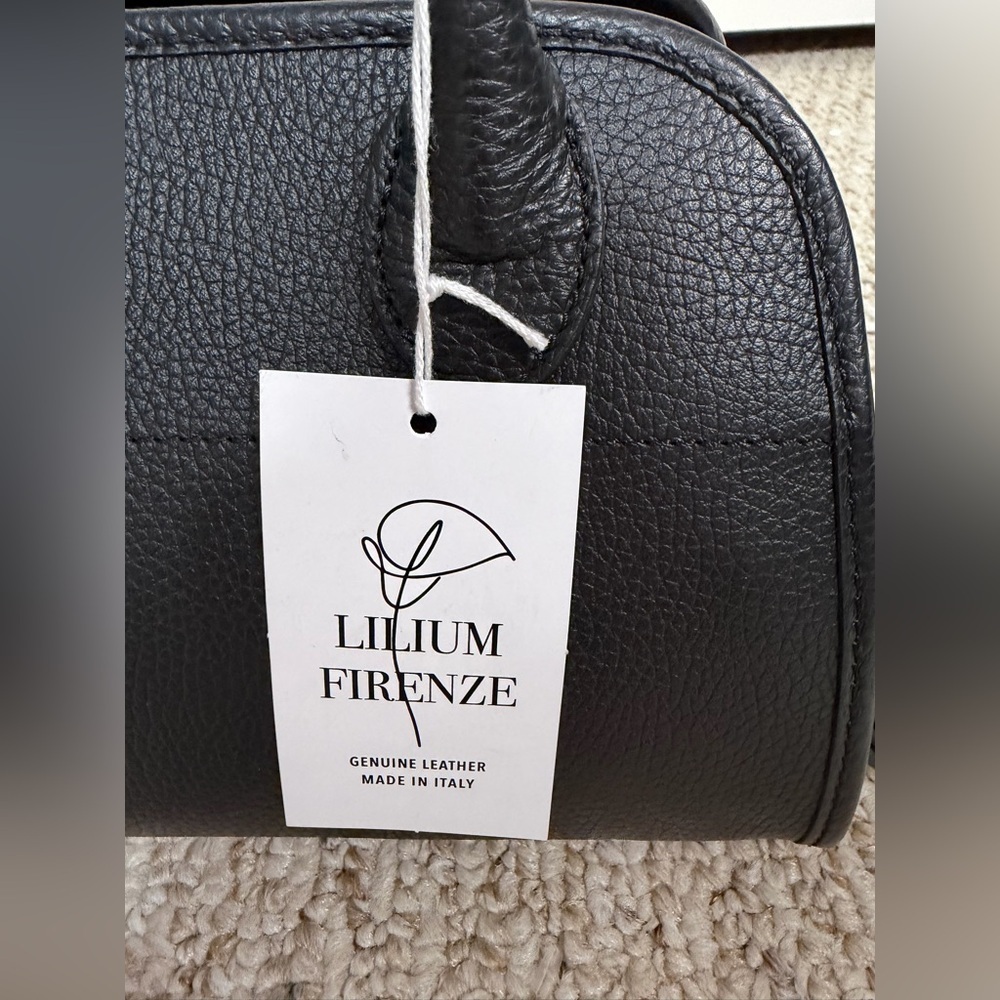 Lilium Firenze Made in Italy Genuine Leather Black Satchel new with tag - Picture 4 of 10